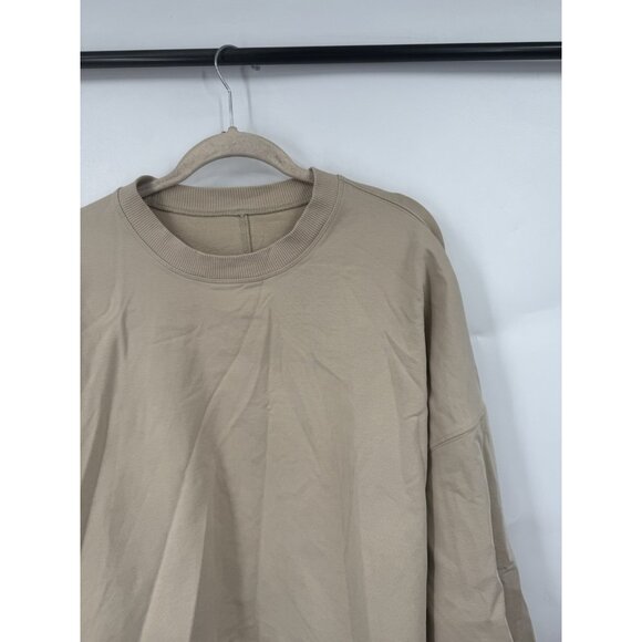 Lululemon La Boxy Crew Neck Top Women 10 Beige Raw Rolled Hem Athleisure Casual - Picture 5 of 7